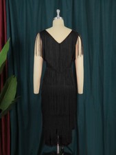 Elegant Sexy Womens V-neck Tassel High Waisted Dress Banquet Event Party Dress