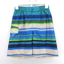 Revolution Swim Shorts Youth Size L Dark Blue Striped Pull On Beach Swimming