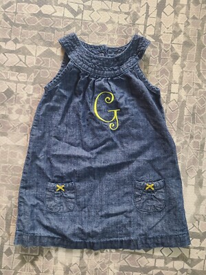 Carter's 24M Denim Dress With Embroidered ''G'' Front and Pockets 