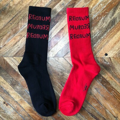 The Shining REDRUM 1 Pair Black Red Crew Socks Horror Movie Cinema One Size NEW