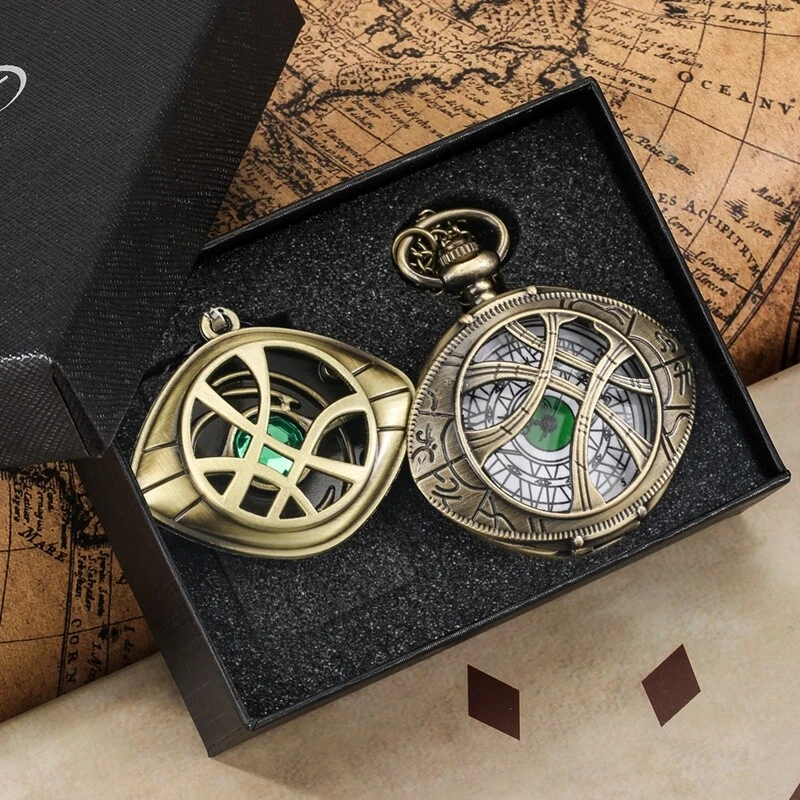 Anitique Doctor Strange Infinity Time Stones Necklace Chain Pocket Watch in Box