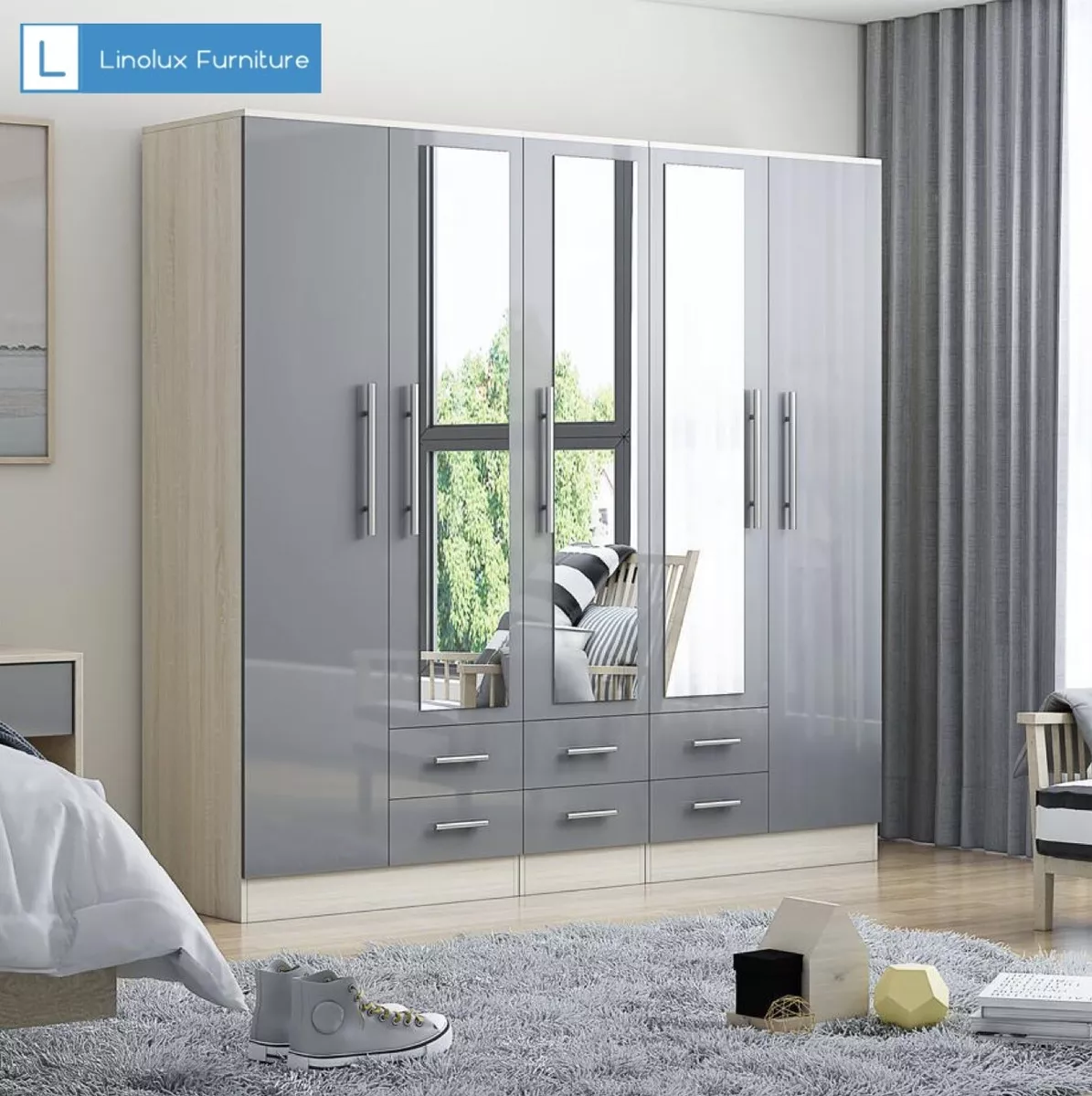 Light grey sale gloss bedroom furniture