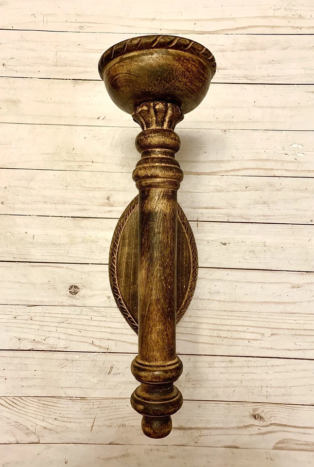 Beautiful Vintage Rustic Wood Metal Farmhouse Mediterranean Candle Wall Sconce - Image 3 of 4