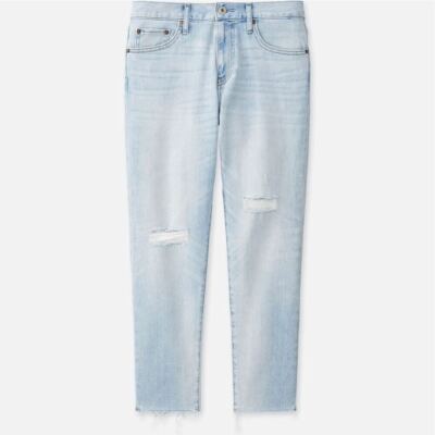 Uniqlo Women Distressed Ripped Slouch Slim Boyfriend Fit Ankle Jeans Light  Blue