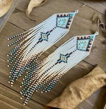 Tribal Earrings Native Large Boho American Seed Beads Handmade Earring