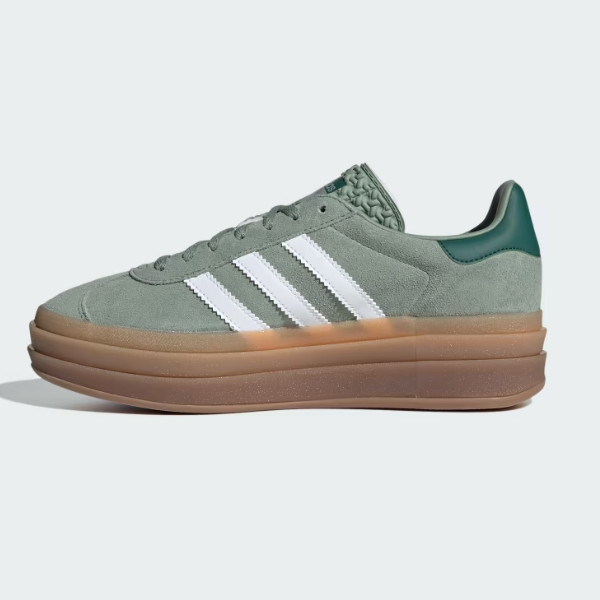 Женские замшевые туфли Adidas Gazelle Bold серебристо-зеленого цвета - ID6998 Ускоренная доставка
