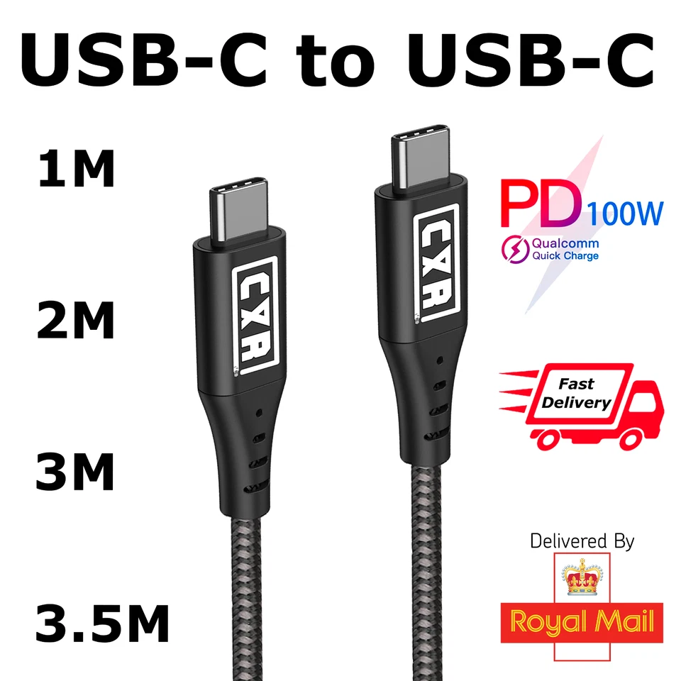 C&R Premium USB C Cable | Nylon Braided | USB3.2 Gen2 20Gbps 100W Fast Charge 4K - Image 2 of 4
