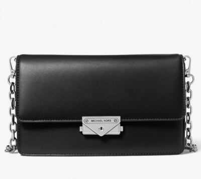 MICHAEL KORS CECE MEDIUM FLAP VEGAN LEATHER SHOULDER CROSSBODY BAG CLUTCH BLACK