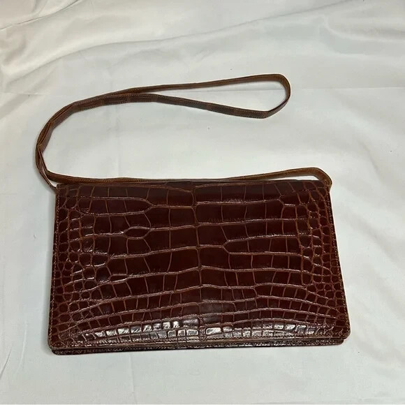 Vintage Twigs Women's Authentic Brown Crocodile Crossbody Purse Bags EUC