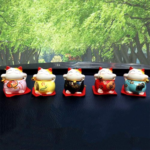 Mini Maneki Neko Lucky Cat Figurines Set of 5 Kawaii Japanese Smiley Waving U... - Picture 2 of 4