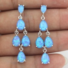 Aretes Vikoly Gota de Agua Azul Ópalo de Fuego Rellenos de Plata para Mujeres Niñas