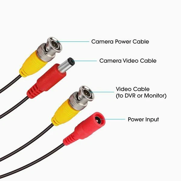 DEFENDER 4K CCTV Cable Security Camera Siamese Wire BNC DC Power Video Black 60 feet