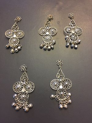 Vintage India Silver M Haskell Bold Ornate Filigree Chandelier Multi Drops Lot 5