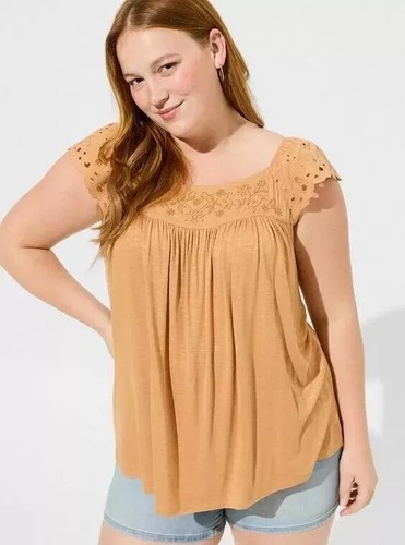 Torrid Women's Knit Square Neck Eyelet Top Biscuit Size 3x NWT