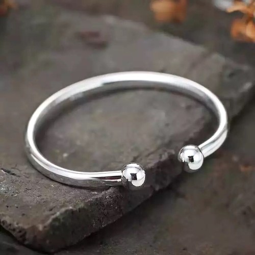 Solid Sterling Silver Mens Simple Plain Ball Torque Bangle Cuff Bracelet 40g up - 第 1/8 張圖片