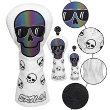 Skull Golf Club Head Covers White Synthetic Leather Golf Headcover for 1/3/5/UT