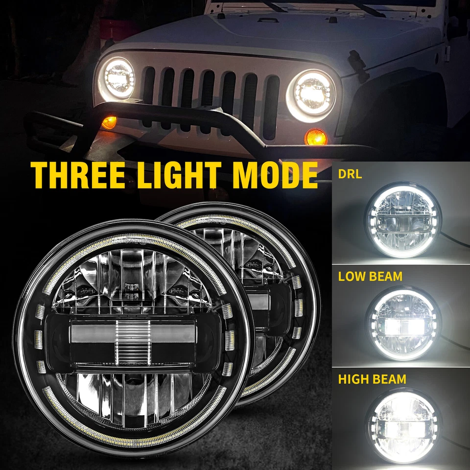 07-18 For Jeep Wrangler JK Black 7" LED Headlights+4" Fog Lights+Turn Lamp Combo - Image 3 of 4
