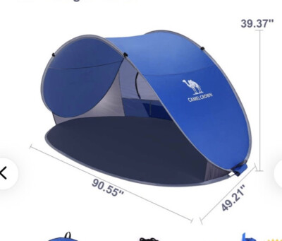 CAMEL CROWN Beach Tent Pop Up Shelter. Easy Up With Carry Bag Blue.