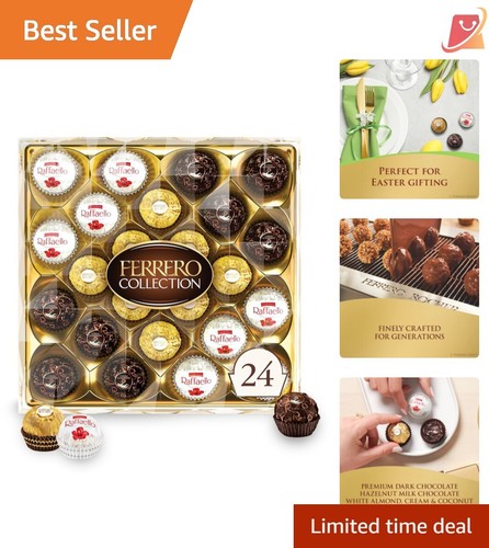 Elegant Diamond-Cut Chocolate Gift Box - 24 Assorted Hazelnut & Coconut Delights