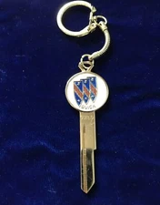 Vintage BUICK UNCUT KEY BLANK Guild Gold Tone Tri-Shield Logo w/KEYCHAIN RING