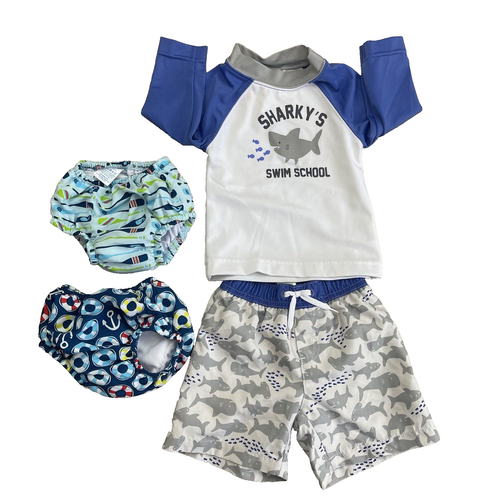 Gymboree iPlay LOT Swim Diaper Rash Guard Baby Boy Size 6 12 & 12