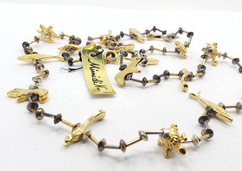 SIGNED MIMI Di N- GOLD TONE ZUNI FETISH ANIMAL CHARM TWO TONE NECKLACE *NWT~30" - Picture 17 of 22