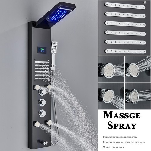 LED Shower Panel Tower Column Stainless steel Shower Mixer Twin Head Massage Jet - Picture 141 of 218