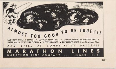 1949 Print Ad Marathon Fly Fishing Lines Longer Floating Homer,New York