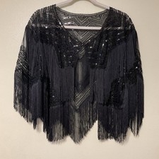 Women  s night Cape-Sequined Capelet Shawl-wrap in Black cocktail Party Prom