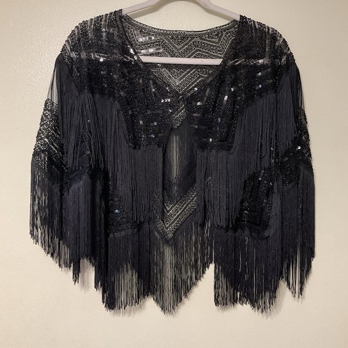 Women’s night Cape-Sequined Capelet Shawl-wrap in Black cocktail Party Prom
