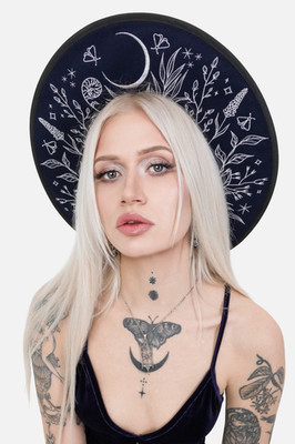 Restyle Hut Gothic breite Krempe schwarz Wolle Stellar Glow verzauberter Wald