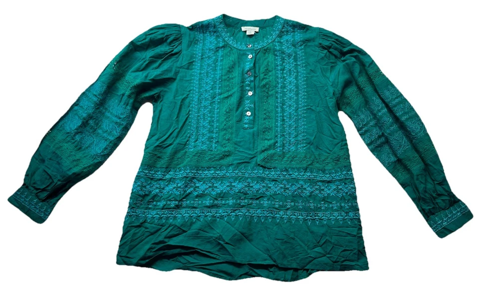 Blusa Sundance Para Mujer S Verde Azulado Almara Camisa Bordada Manga Globo Boho Informal Foto 3 de 4