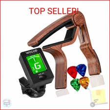 Guitar Tuner and Guitar Capo, Clip-On Tuner with Rosewood Color Capo for Acousti