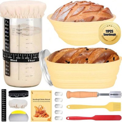 Sourdough Starter Kit 34oz Jar Proofing Baskets Thermometer Baking
