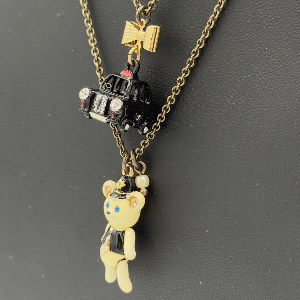 Collar Betsey Johnson Royal Compromiso Oso Articulado Inglés Taxi 2 Hilos Foto 4 de 4