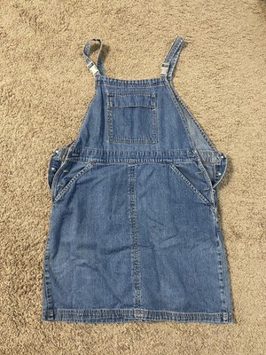 Faded Glory Denim Overall Dress Jumper Womens Large Blue Dark Stone Pinafore