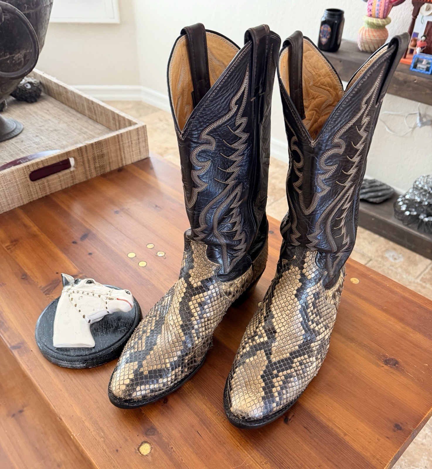Justin Python Snake Skin Leather Cowboy Boots 862… - image 1
