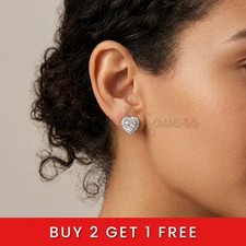 9ct Gold 925 Sterling Silver Heart Halo CZ Earrings Classic Stud