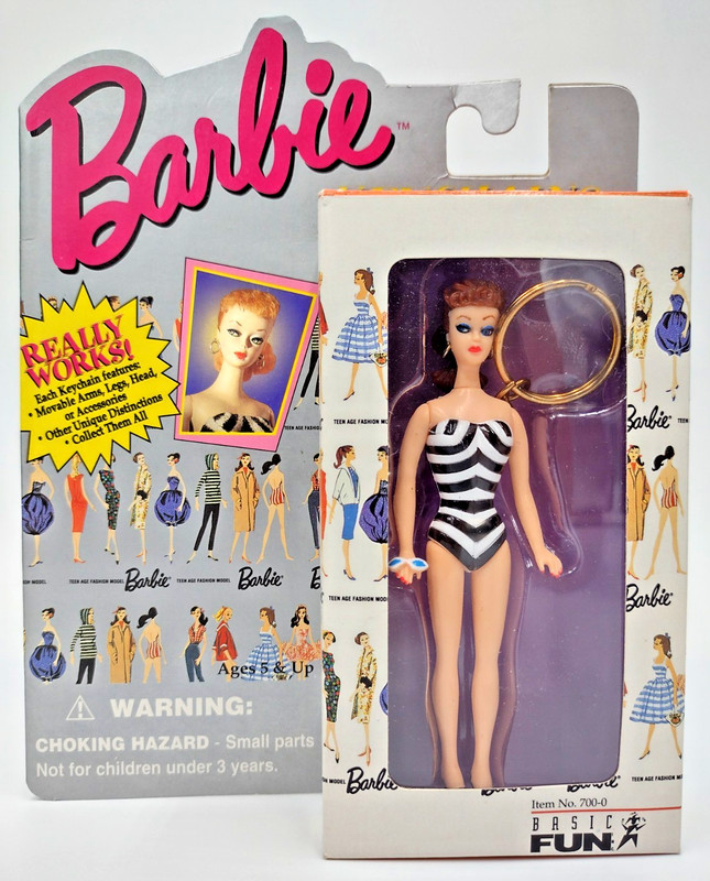 👣 Vintage 1995 Basic Fun Barbie Miniature Doll Keychain Black & White Swimsuit