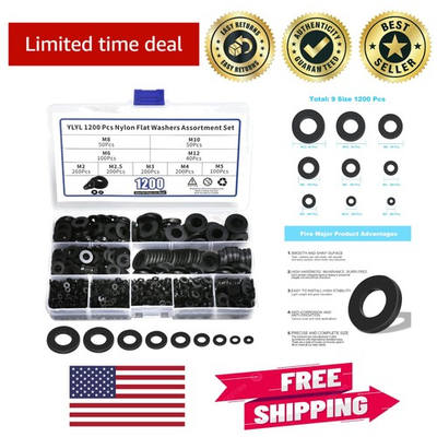 #ad 1200 Pcs Nylon Flat Washers Assortment Set 9 Sizes for DIY Projects $13.99