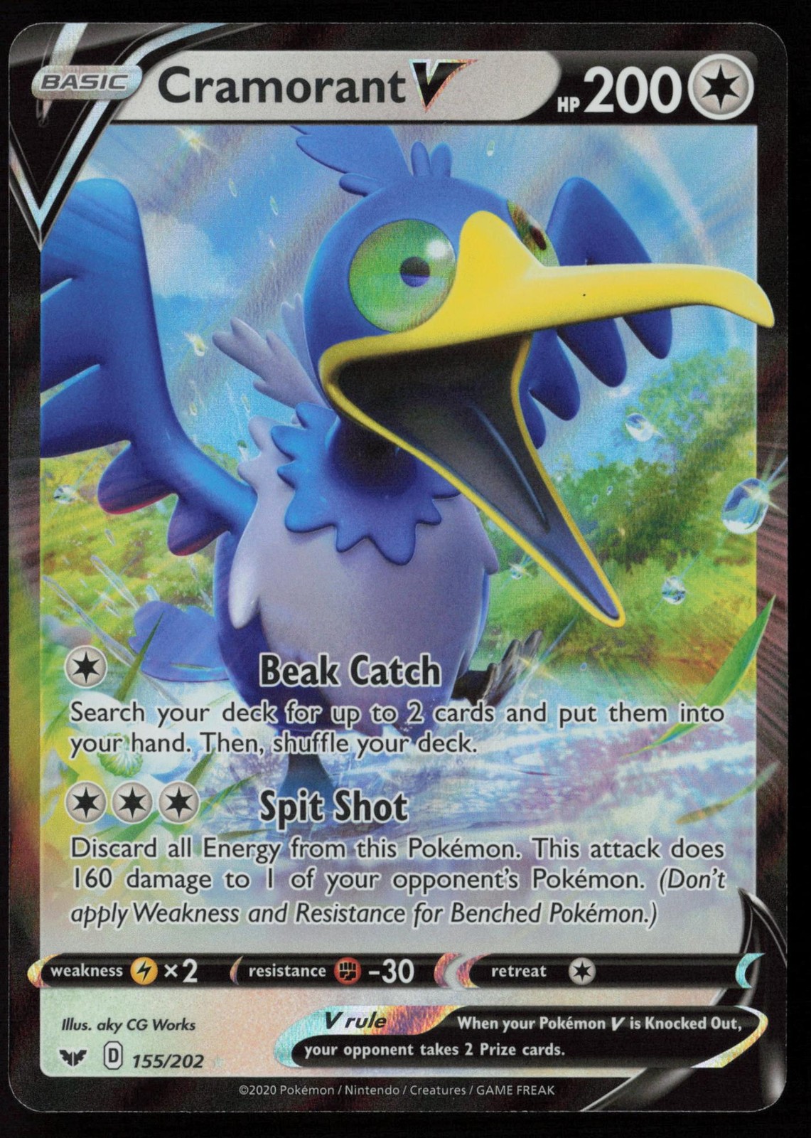 Cramorant V 155/202 Holo V Rare Sword & Shield Pokemon Near Mint