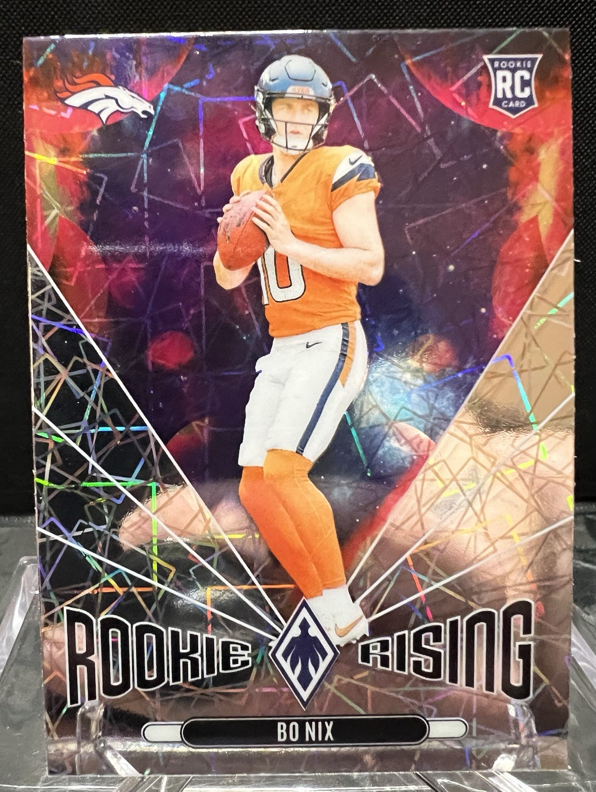 Bo Nix 2024 Panini Phoenix Rookie Rising Insert Laser Lazer RR-BNX