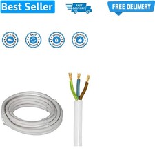 3 CORE Mains Cable Wire Flex White 0.5MM 3A 3 AMP 1M Priced PER Meter 4.99 per metre