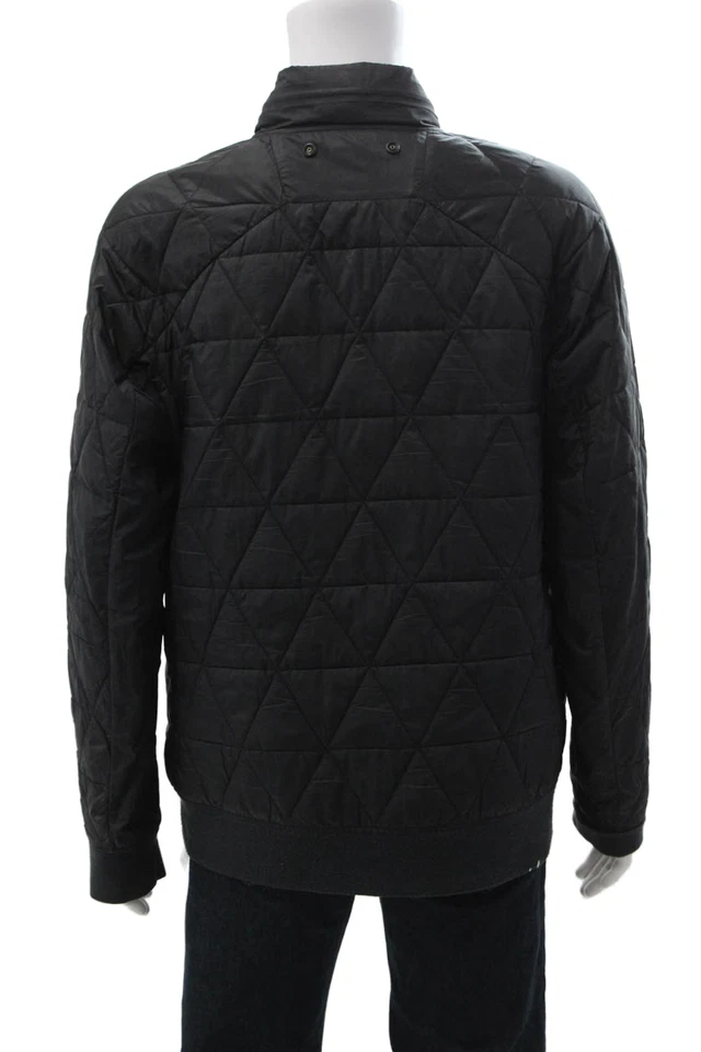 Jaqueta Bomber Masculina Icon Acolchoada Preta Argyle Poliéster Snap Mock Neck Tamanho XL - Imagem 3 de 4