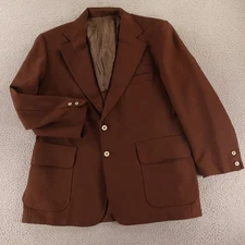 VTG JCPenney Jacket L 44R Brown Blazer Serge Twill Polyester Sport Coat