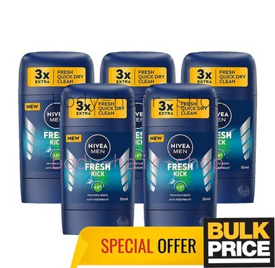 Nivea Men Fresh Kick Stick Deodorant 48H Schweißschutz Geruchsabwehr 50ml 5er...