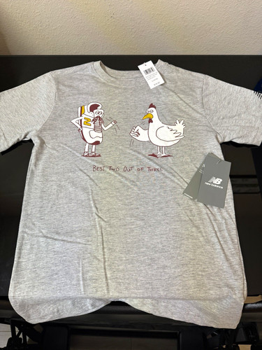 New Balance Men's Gray Chicken Graphic Tee Logo Crew Neck Short Sleeve S