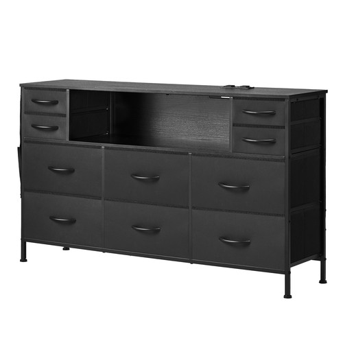 10 Fabric Drawer Dresser with Open Storage Shelf LED Lights & Outlet Black - Picture 9 of 12