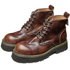 New High Top Boots Men Genuine Cowhide Work Boots Cowboy Motorcycle Winter Shoes