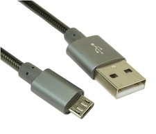 3ft ARMORED USB Type A Male to Micro-B 5-Pin Cable Metallic/Charcoal